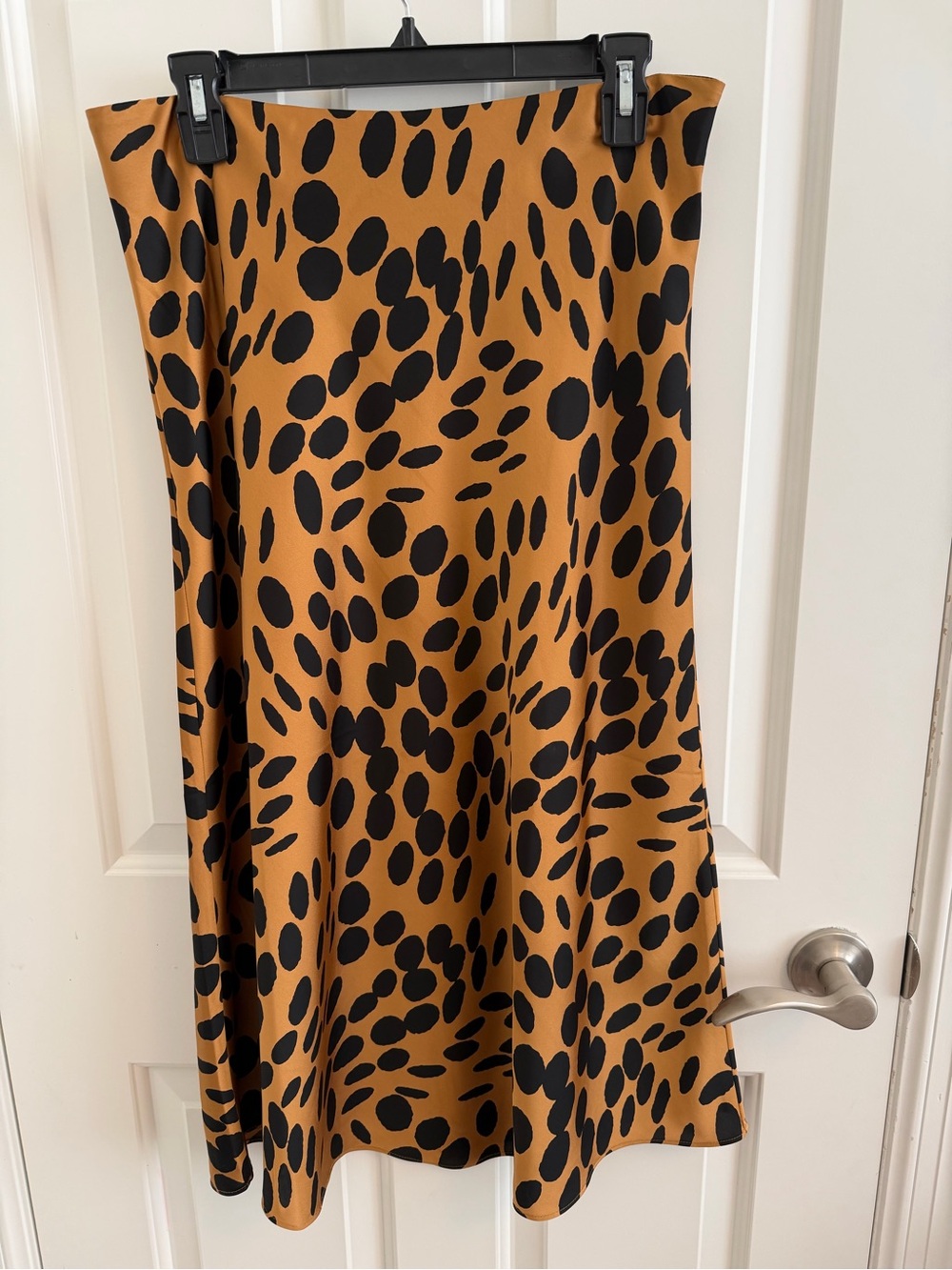 J.Crew Animal Black Spot Midi Skirt in Camel